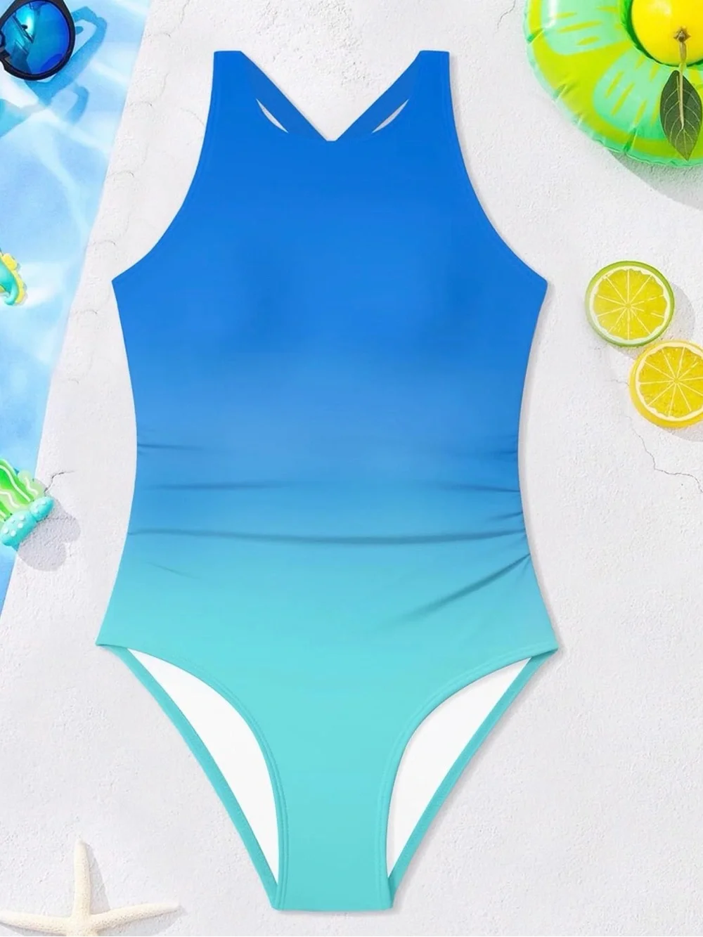 New Girls' Blue Ombre One-Piece Swimsuit